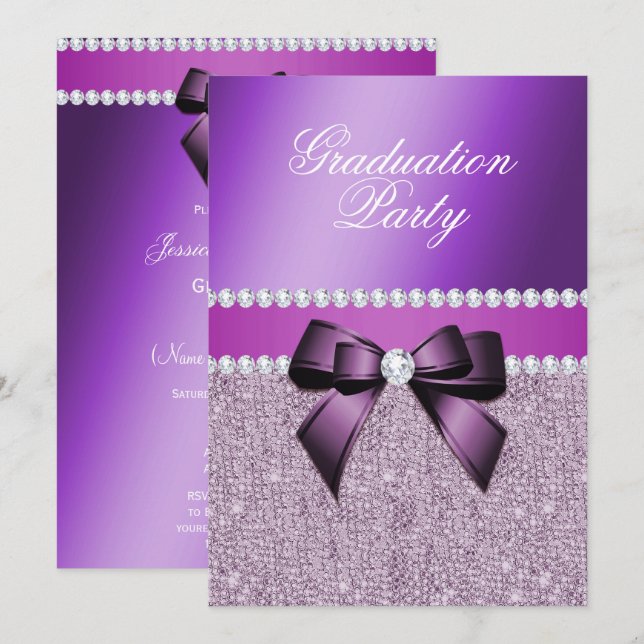Charmante Elegante Lila Graduation Party Einladung (Vorne/Hinten)