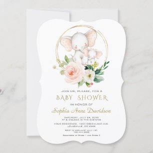 Charmante Elephant Pink Floral Baby Dusche Einladung