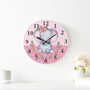 Charmante Elephantin Rosa Blumentierdruckerei Große Wanduhr