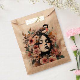 Charmante Frauen- und Vogelabbildungen mit Blumen Geschenktütchen