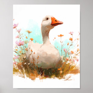 Charmante Gänse in Wildblumen - Aquarellfarm An Poster