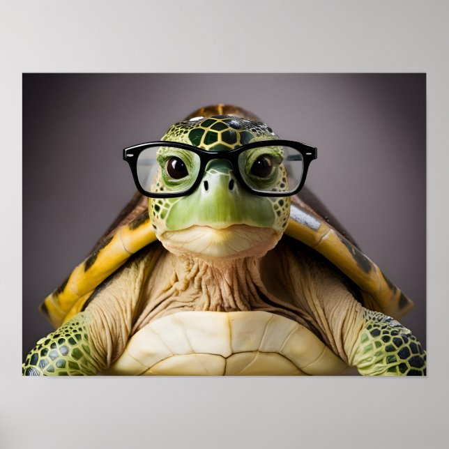 Charmante Grüne Schildkröte mit Brille Poster (Vorne)