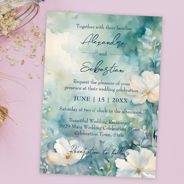 Charmante Hochzeit von weißen Blütenfarben Einladung (Von Creator hochgeladen)