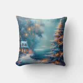 Charmante Hütte am Meer an Weihnachten Kissen