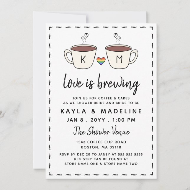 Charmante Kaffeekuchen Liebe braut LGBT Einladung (Vorderseite)