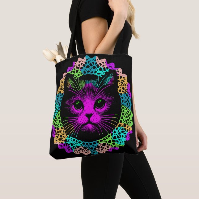 Charmante Katze im Spitzenmuster  Tasche (Von Nahem)