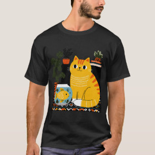 Charmante Katze und Goldfischglas: Eine gemütliche T-Shirt