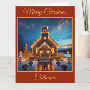Charmante Landkirche zu Weihnachten Karte