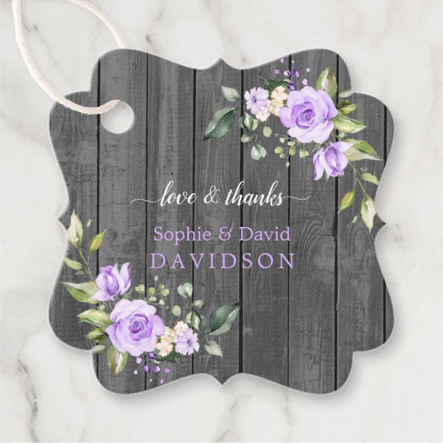 Charmante Lavender Blume Grau Wood Wedding Geschenkanhänger (Vorderseite)