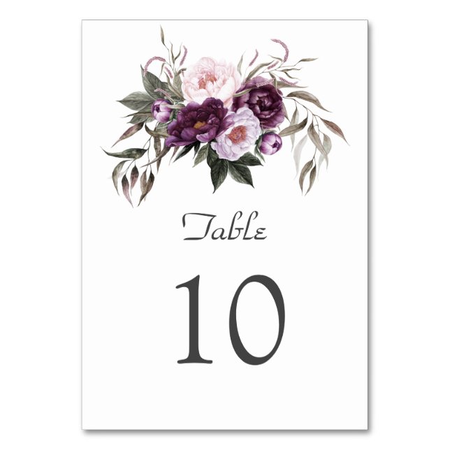 Charmante Lila Pink Peony Blume Hochzeit Tischnummer (Vorderseite)
