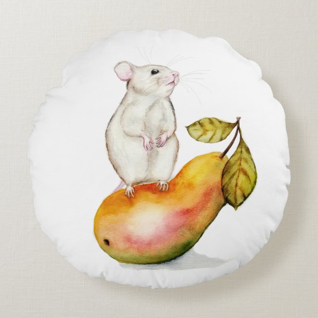 Charmante Maus auf einer Birne Rundes Kissen (Vorderseite)