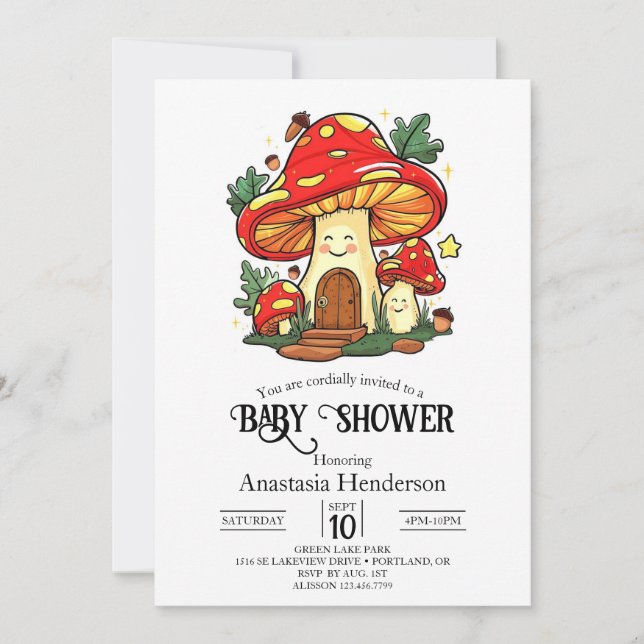 Charmante Niedliche Mushroom-Babydusche Einladung (Vorderseite)