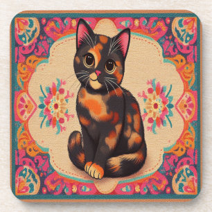 Charmante Niedliche Tortoiseshell Katze Vibrannt B Getränkeuntersetzer