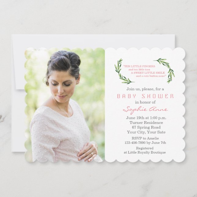 Charmante Olive Branches Foto Babydusche Einladung (Vorderseite)