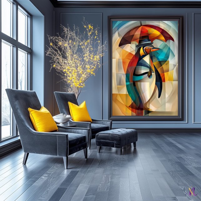 Charmante Pinguin - kubistische Dandy im Regen Poster (Von Creator hochgeladen)