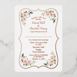 Charmante Rosa Blume Rose Gold Frame Hochzeit Folieneinladung