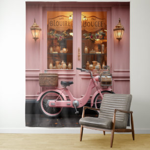 Charmante rosa Ladenfront mit altem Moped Wandteppich