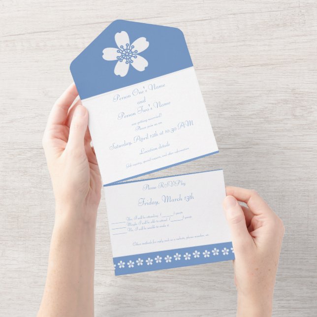 Charmante Sakura in Periwinkle All In One Einladung (Abreißen)