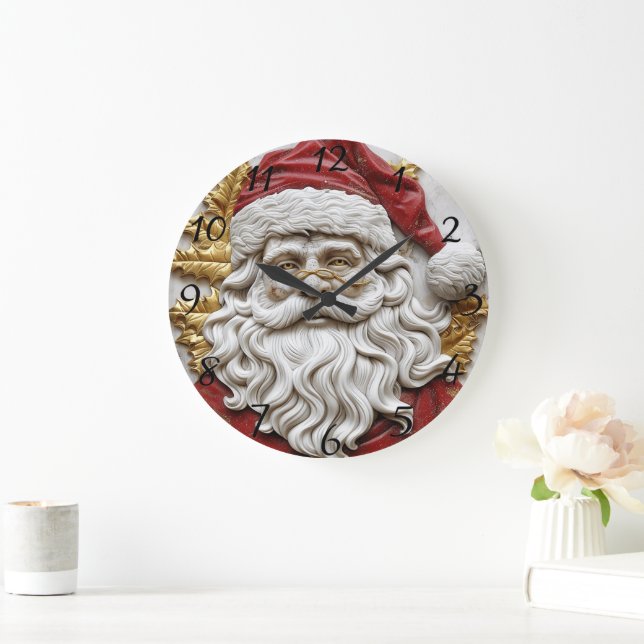 Charmante Santa Skulptur verkörpert Weihnachten Große Wanduhr (Zuhause)