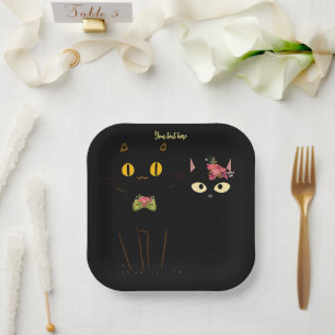 Charmante schwarze Katzen Gelbe Augen Pappteller