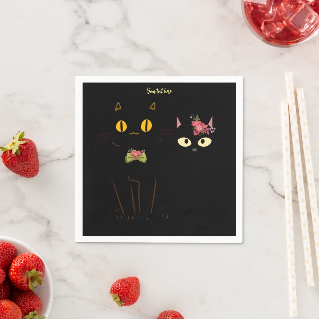 Charmante schwarze Katzen Gelbe Augen Serviette (Beispiel)