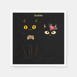 Charmante schwarze Katzen Gelbe Augen Serviette