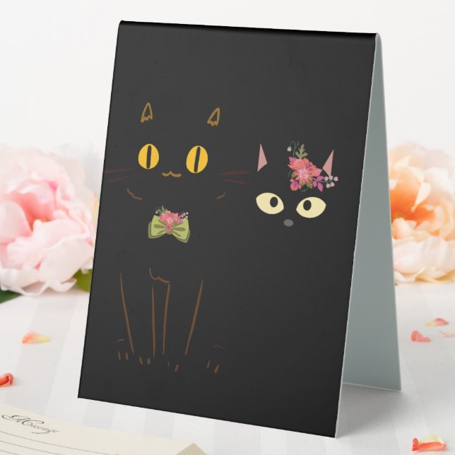 Charmante schwarze Katzen Gelbe Augen Tischaufsteller (In Situ (Hochzeit))