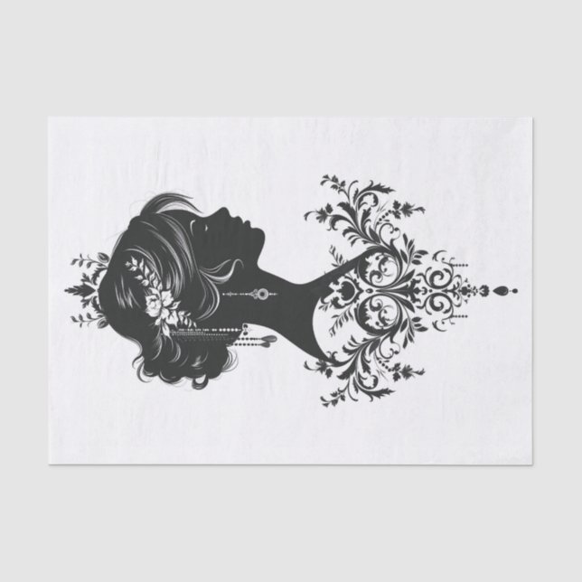 Charmante Silhouette einer Lady mit Verziertem Fil Seidenpapier (Vorderseite)