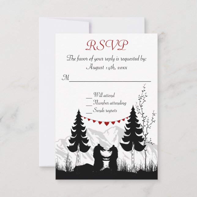 Charmante Silhouette Mountain Bears Hochzeit RSVP (Vorderseite)