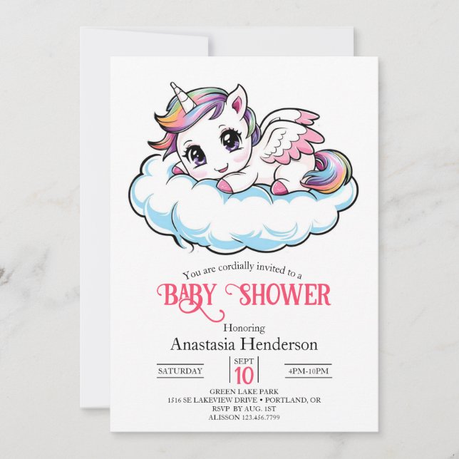 Charmante Sweet Unicorn Kinderdusche Einladung (Vorderseite)