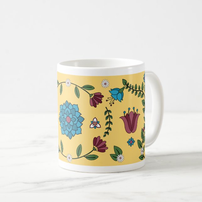 Charmante Tasse Gelb und Blumen (VorderseiteRechts)