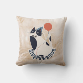 Charmante Tuxedo-Katze Bleib Pawsitiv Inspirierend Kissen