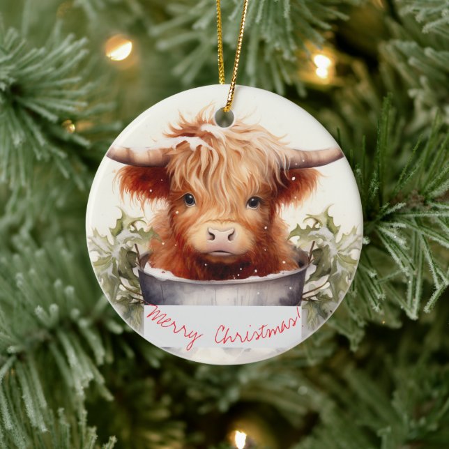 Charmante und Niedliche Weihnachtskühe Keramik Ornament (Baum)