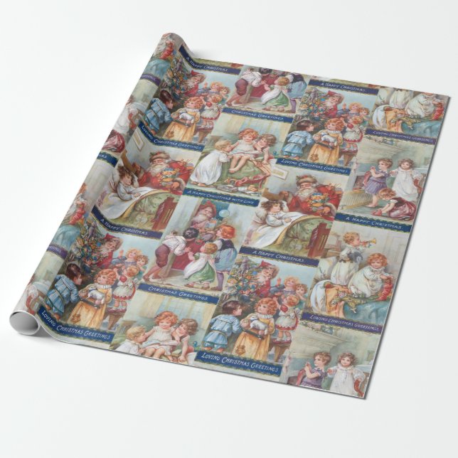 Charmante Viktorianische Kinder mit Weihnachten Geschenkpapier (Ungerollt)