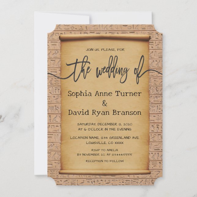 Charmante Vintage ägyptische Papyrus-Hochzeit Einladung (Vorderseite)