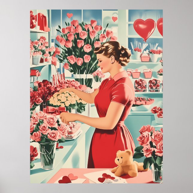 Charmante Vintage Blume Shop Szene Poster (Vorne)