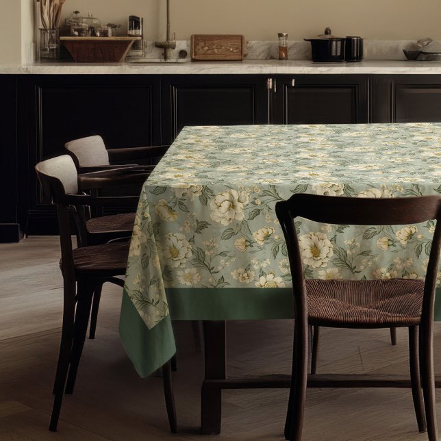 Charmante, Vintage, pastellfarbene Blume Tischdecke (Charming vintage light pastel green white flowers tablecloth)
