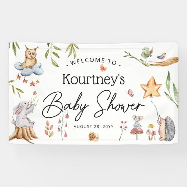 Charmante Waldtiere neutrale Babydusche Banner (Horizontal)