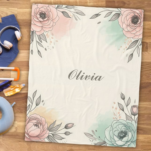 Charmante Wasserfarben Sketchy Blume Fleecedecke (Von Creator hochgeladen)