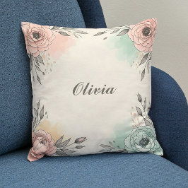 Charmante Wasserfarben Sketchy Blume Kissen