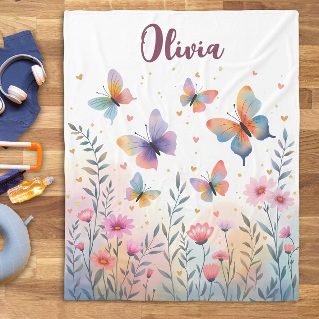 Charmante Wasserfarbenschmetterlingswiese Fleecedecke (Von Creator hochgeladen)