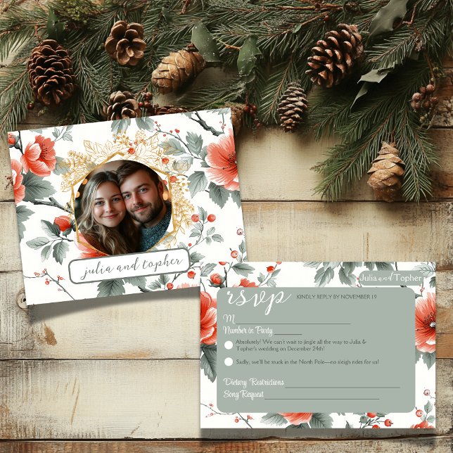 Charmante Weihnachtsfeier mit romantischem Foto RSVP Karte (RSVP Response Card Christmas Wedding)