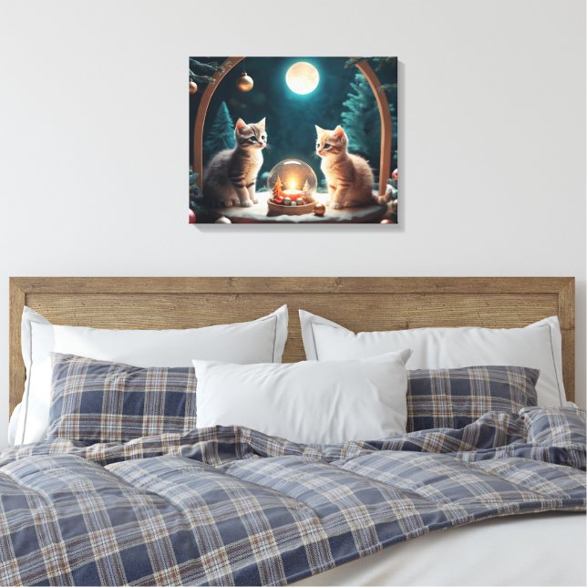 Charmante Weihnachtskätzchen mit festlicher Dekora Leinwanddruck (Insitu (Schlafzimmer))