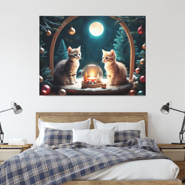Charmante Weihnachtskätzchen mit festlicher Dekora Leinwanddruck (Insitu (Schlafzimmer))