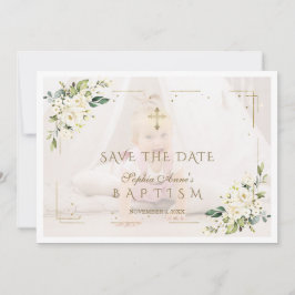 Charmante Weiße Blume Foto Girl Taufe Save The Date