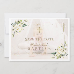 Charmante Weiße Blume Foto Girl Taufe Save The Date