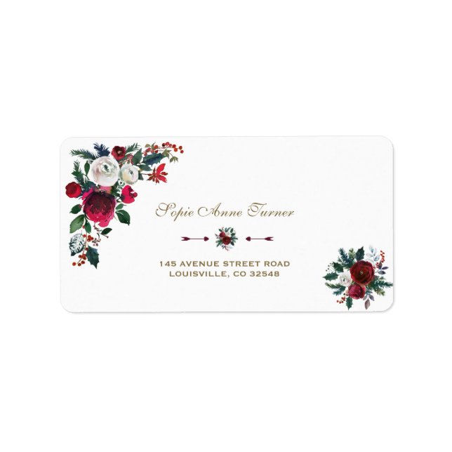 Charmante Winter Burgund Pine-Hochzeit Adressaufkleber (Vorne)