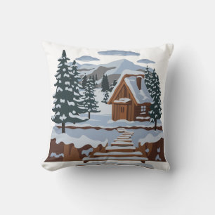 Charmante Winterhütte Kunst für Wohngestaltung Kissen