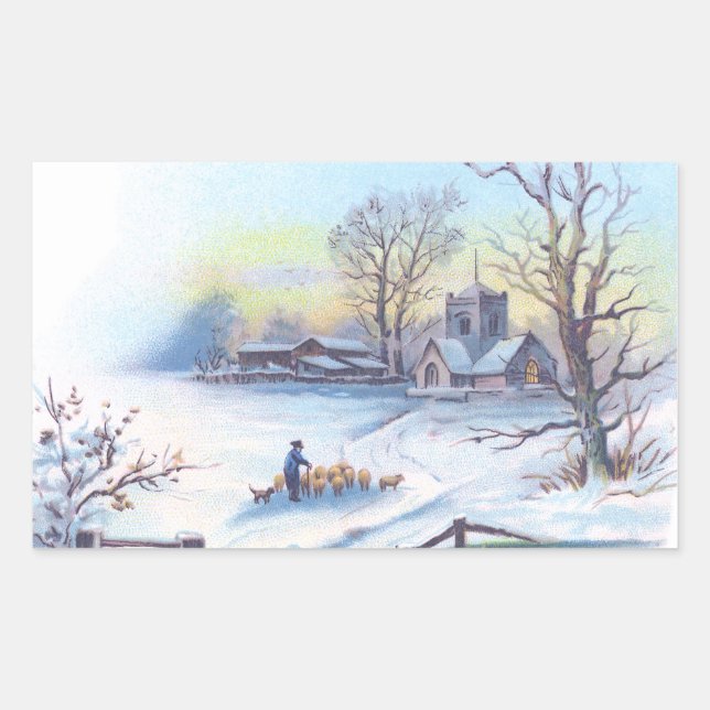 Charmante Winterlandschaft 2 Rechteckiger Aufkleber (Vorderseite)