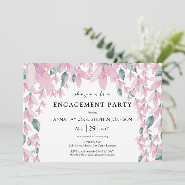 Charmante Wisteria Engagement Party Einladung (Stehend Vorderseite)